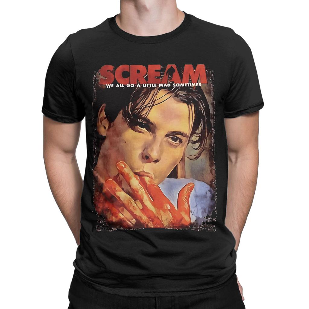 Men's Scream Movie Loomis We All Go A Little Mad Billy Skeet Ulrich T-Shirts Cotton Tees Beach Funny Short-Sleeved T-Shirt