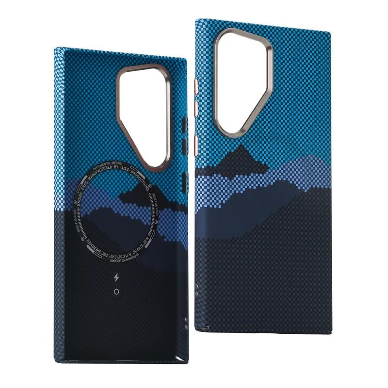 For Samsung Galaxy S25 Ultra Carbon Fibre Relief MagSafe Phone Case S23 S24Ultra Plus Wireless Charging Hard PC Shockproof Cover