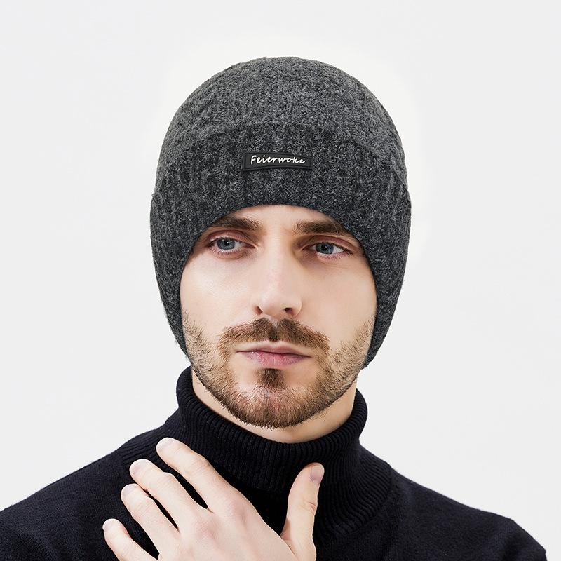 Winter Color Matching Wool Knitted Hat for Men Outdoor Cycling Cold-Proof Warm Wool Hat