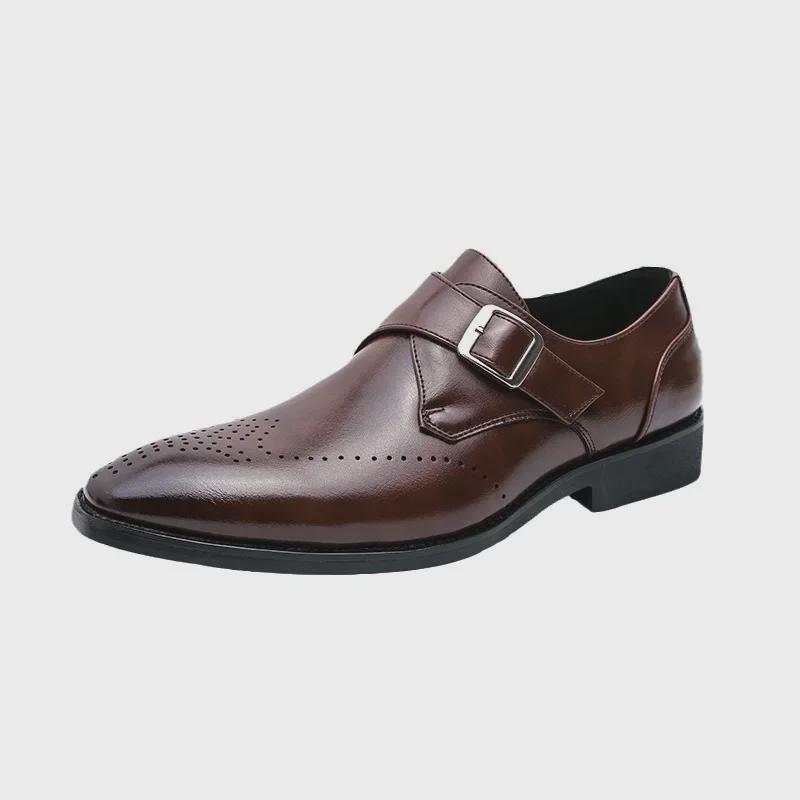Pánské XL nazouvací kožené boty Brogue – hranatá špička, ležérní britský styl na jaro a podzim