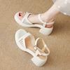 Fashion Women's Thick Sole Sandals Solid Color Casual Shoes One Line Buckle High Heel Sandals Women's Wedge Shaped Fish Mouth Shoes