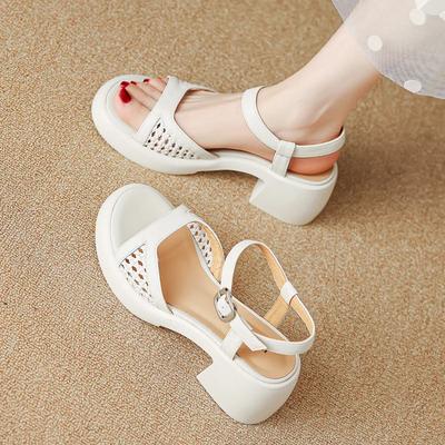 Women's Thick Sole Sandals Solid Color Casual Shoes One Line Buckle High Heel Sandals Women's Wedge Shaped Fish Mouth Shoes