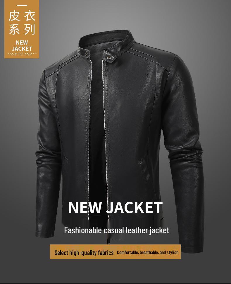 2025 Men's Color Block PU Leather Motorcycle Jacket - British Casual Style