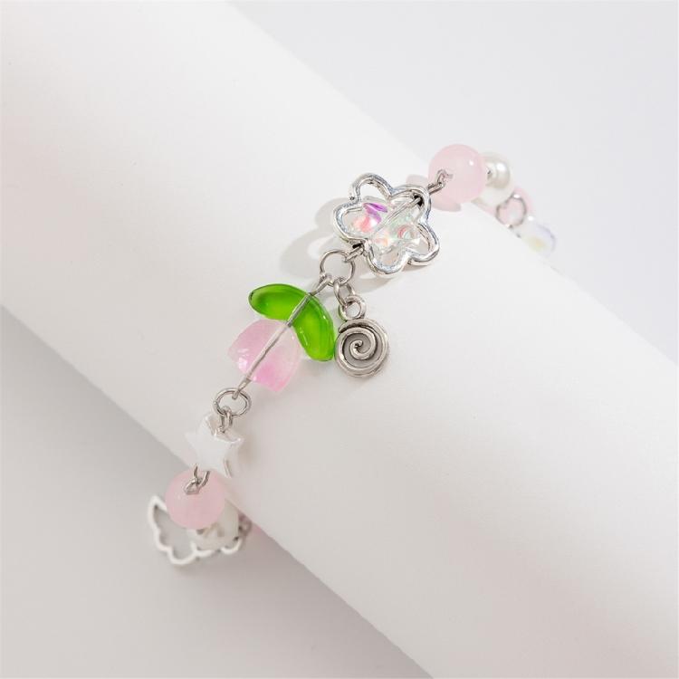 Handmade Tassels Bracelet with Delicate Flower Pendant Elegant Beaded Handchain Adjustable Length Wristband Accessory