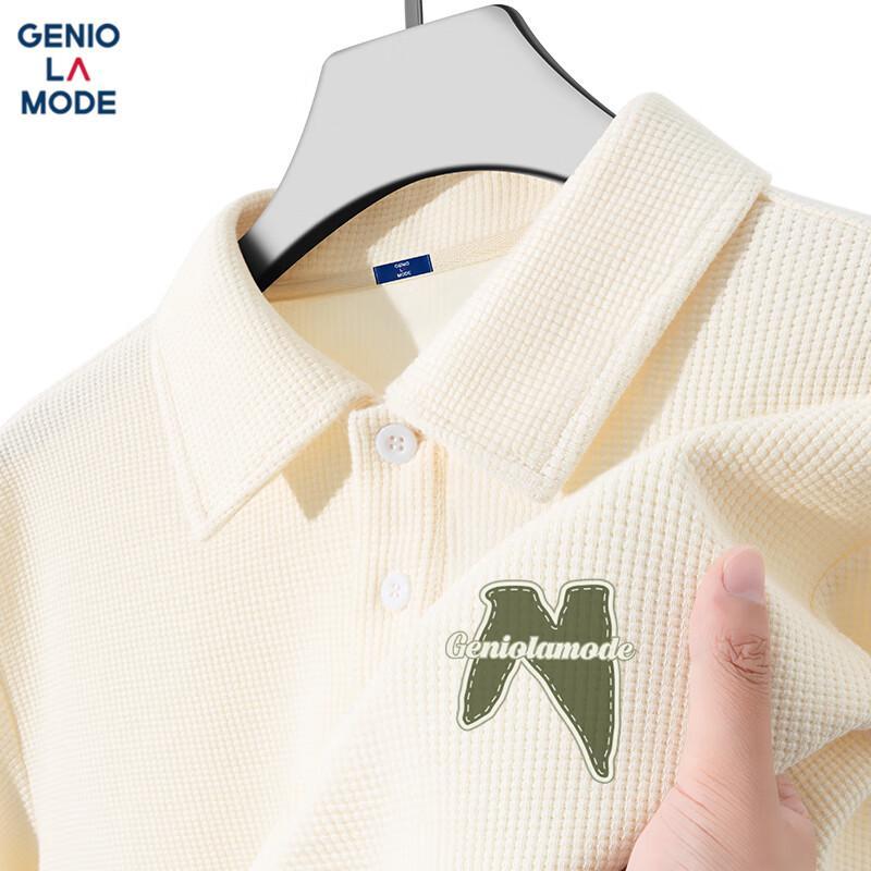 GENIOLAMODE Men s Summer Waffle Knit Palm Character Print Polo T-Shirt L
