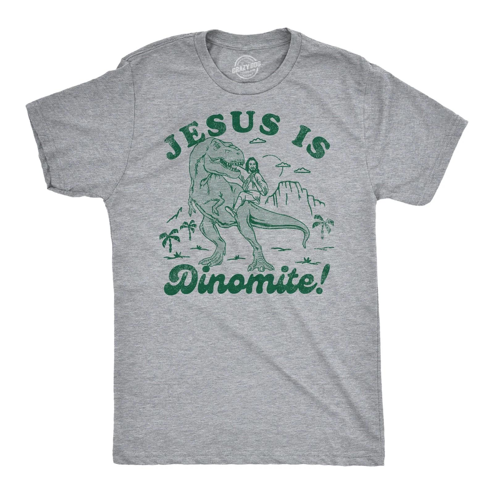 Mens Funny T Shirts Jesus Is Dinomite Funny Christian Graphic Tee for Men XXL