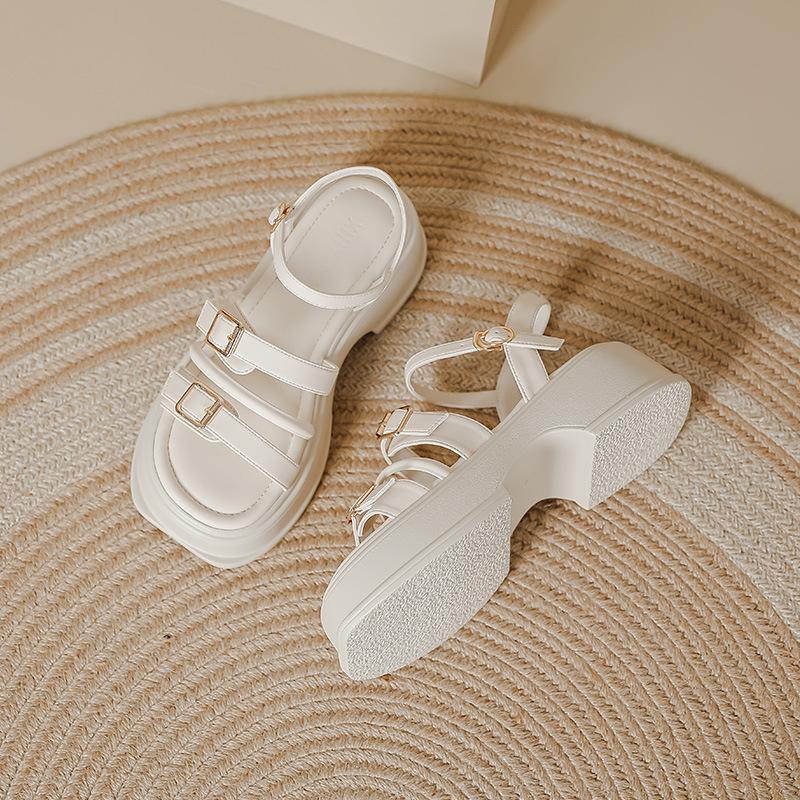 

Summer new thick-soled heightening open-toed flat-soled sandals Korean version temperament with skirt height one-word belt Roman shoes women 40