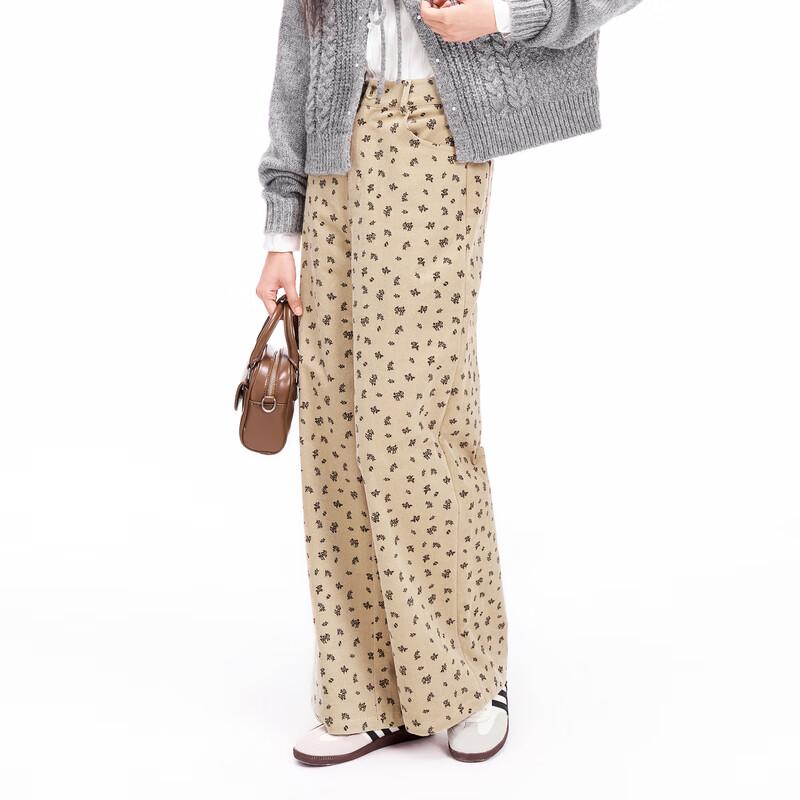

LEDING Corduroy Printed Wide-Leg Straight Pants M