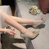 Champagne Gold Two in One Thin High-heeled Bridal Wedding Shoes Crystal Shoes Wedding Dress High Heels Women's Pumps