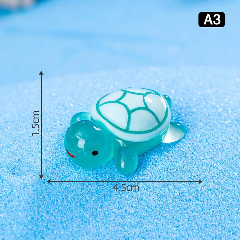 1Pc 1.77" Glow In Dark Sea Turtle Figurines Resin Glow Animal Miniature Figurines Ocean Theme Diy Home Garden Decoration