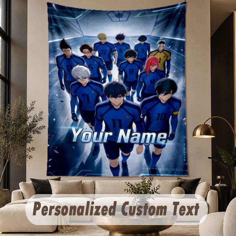 Custom Text Printed Tapestry Blue Lock Pattern Large Wall Hanging Indoor Room Decor