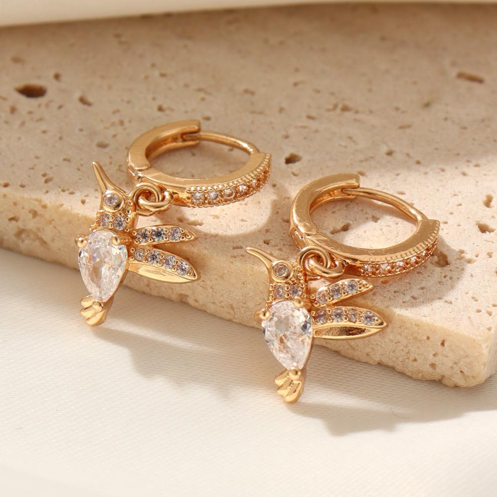 1 Pair Cute Bird Dangle Earrings for Women Cubic Zirconia Jewelry Daily Party Accessories