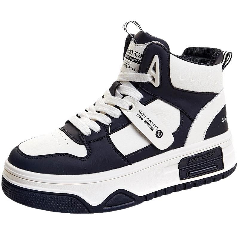 High-top women's leather platform casual board shoes autumn and winter new velvet thermal sneakers