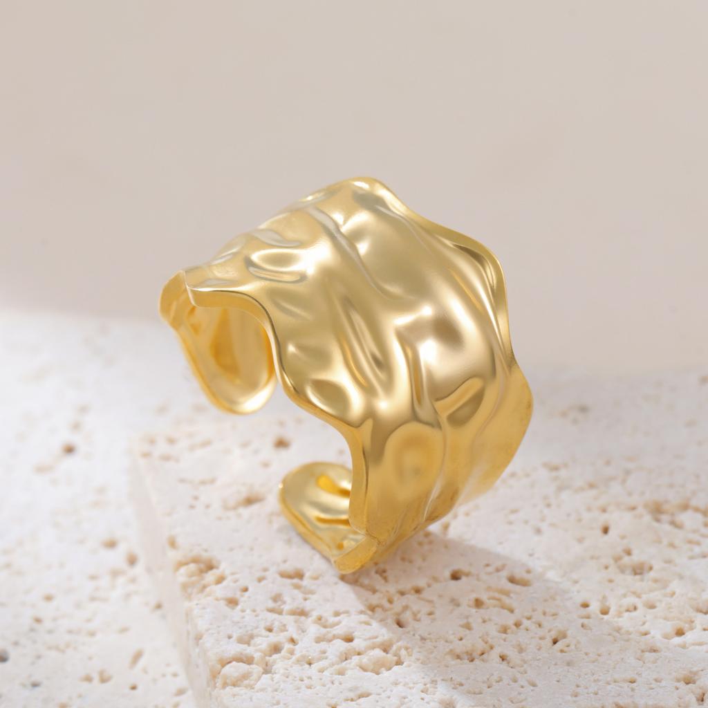 Teamer Irregular Wrinkled Texture Open Ring Gold Color Stainless Steel Ring For Women Fashion Minimalist Jewelry Birthday Gift