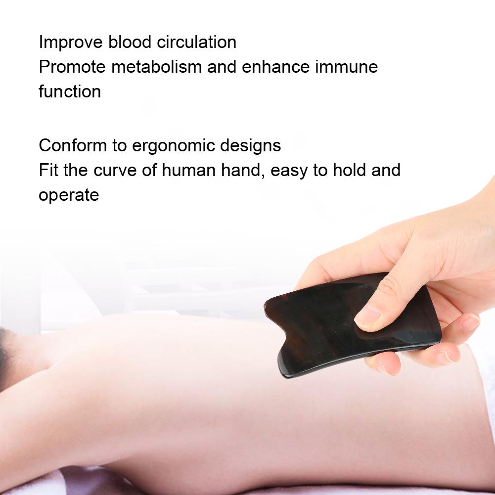 Black Ox Horn Scraping Board Body Acupuncture Therapy Muscle Pain Relief Gua Sha Tool