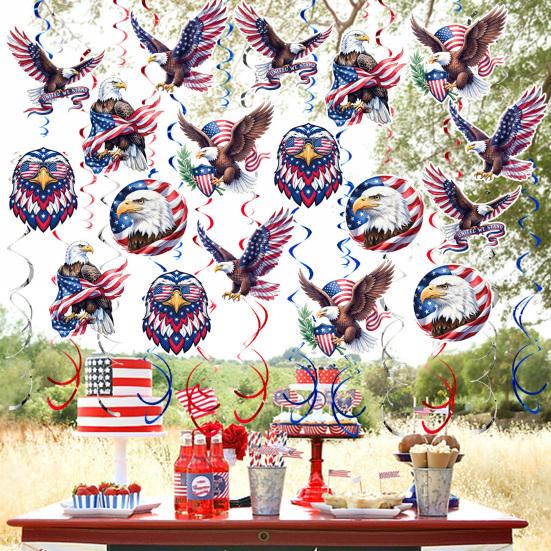 48 Pcs Patriotic Hanging Swirls Decoration Eagle American Flag Ceiling Hanging Foil Streamers for Veteran Day Party Supplies