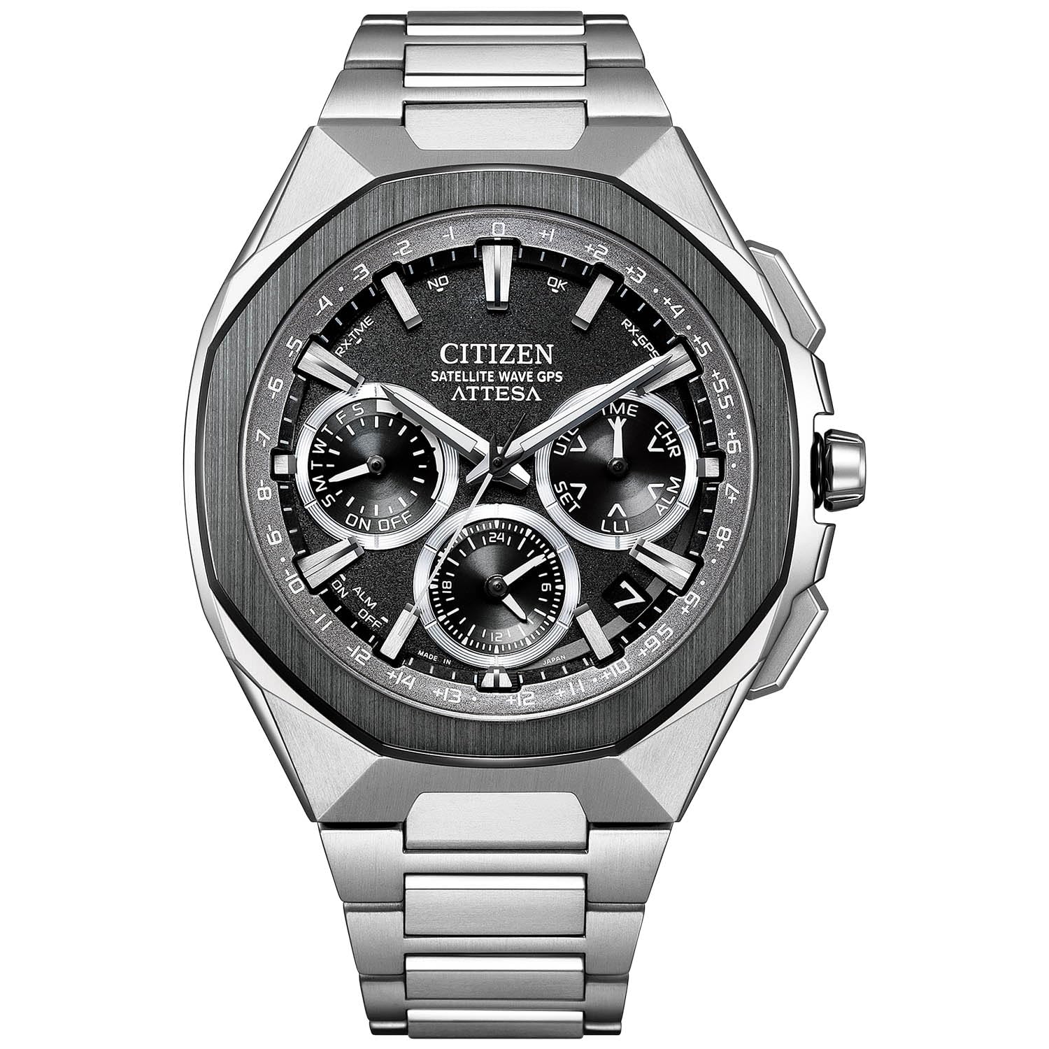

Годинник Attesa Satellite Ceramic Silver [Citizen], з підсвічуванням, Eco-Drive, GPS, радіокерований, водонепроникний, сріблястий, чорний, безель, CC4104-53E, чоловічий