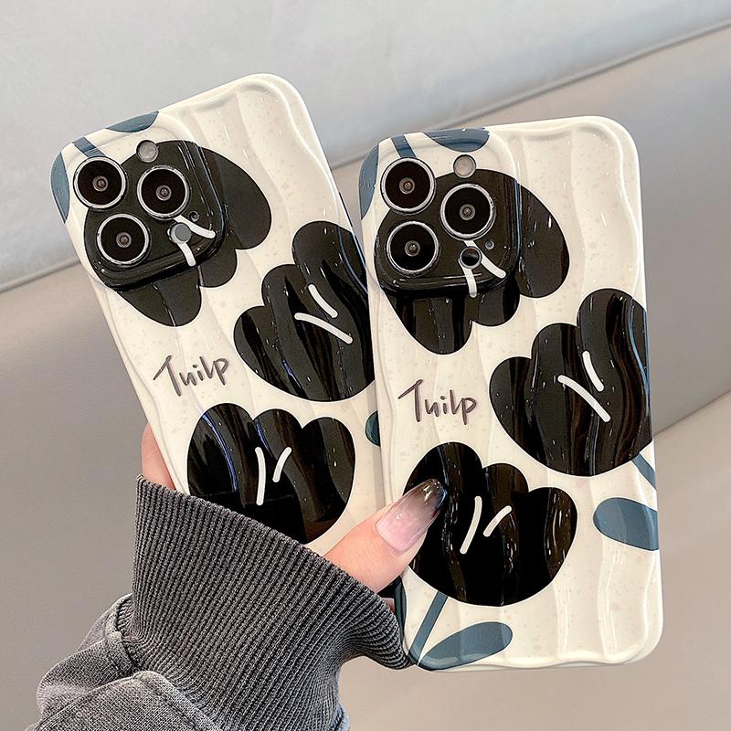 Schwarze Tulpenblume Imd Hülle für Iphone 14 Pro Max 13 11 12 14 Plus Trendy Weiche Silikon Schutzhülle Lieblich Floral Capa