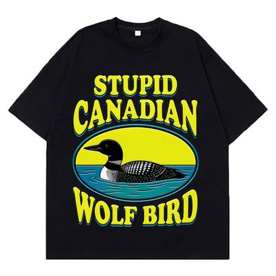 Dummer Kanadischer Wolf Vogel Lustiges Meme T-Shirt Herren Damen Ästhetisch Trendiges T-Shirt Kurzärmelig Locker Hip Hop Baumwolle T-Shirts