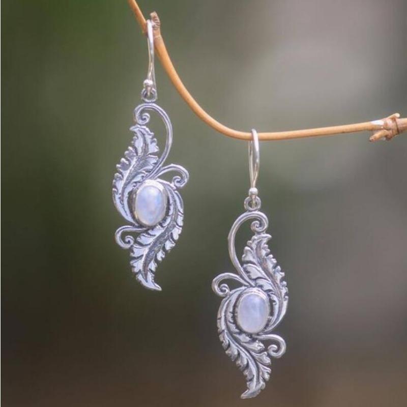 Exquisite Silver Color Round Flower White Stone Dangle Earrings for Women  Geometry Engagement Wedding Earrings
