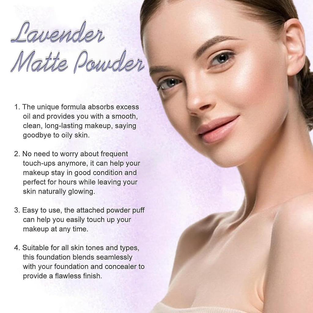Candy Bella Chillab Lavender Matte Powder, Lavender Matte Powder Oil Control, with Powder Puff, Long-Lasting Makeup