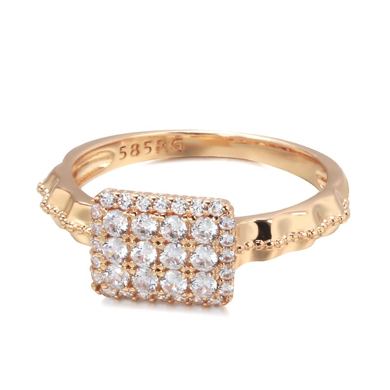 Kinel Full Paved Shiny Zircon Rings For Women 585 Rose Gold Wedding Rings