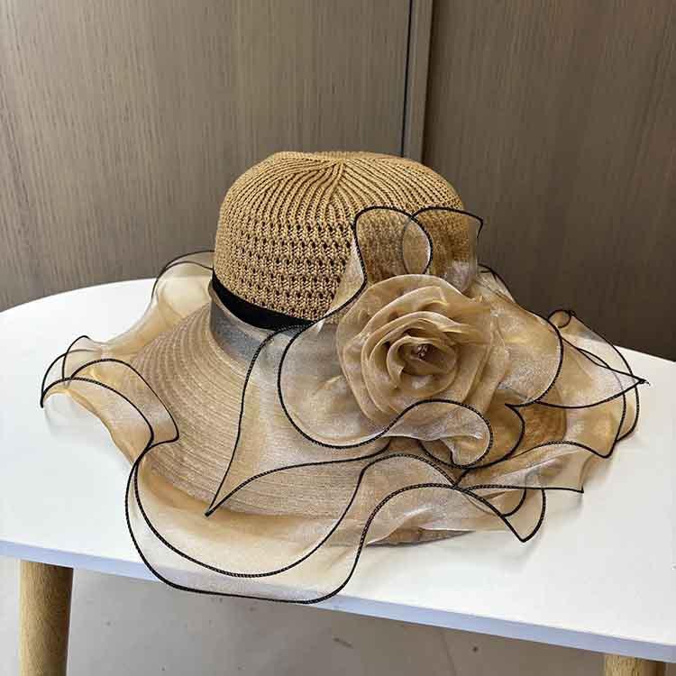 Summer eaves organza flower pot hat women's elegant temperament sunshade sunscreen hat fashion travel beach hat