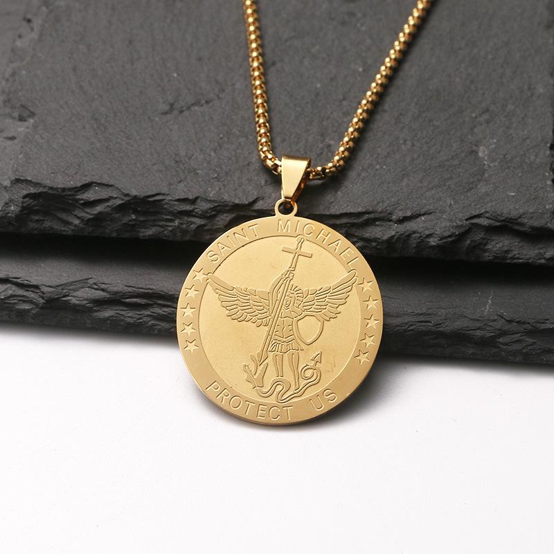 Archangel Saint Michael Medal Necklace for Women Men Stainless Steel Chain Gift Jewelry Accessory