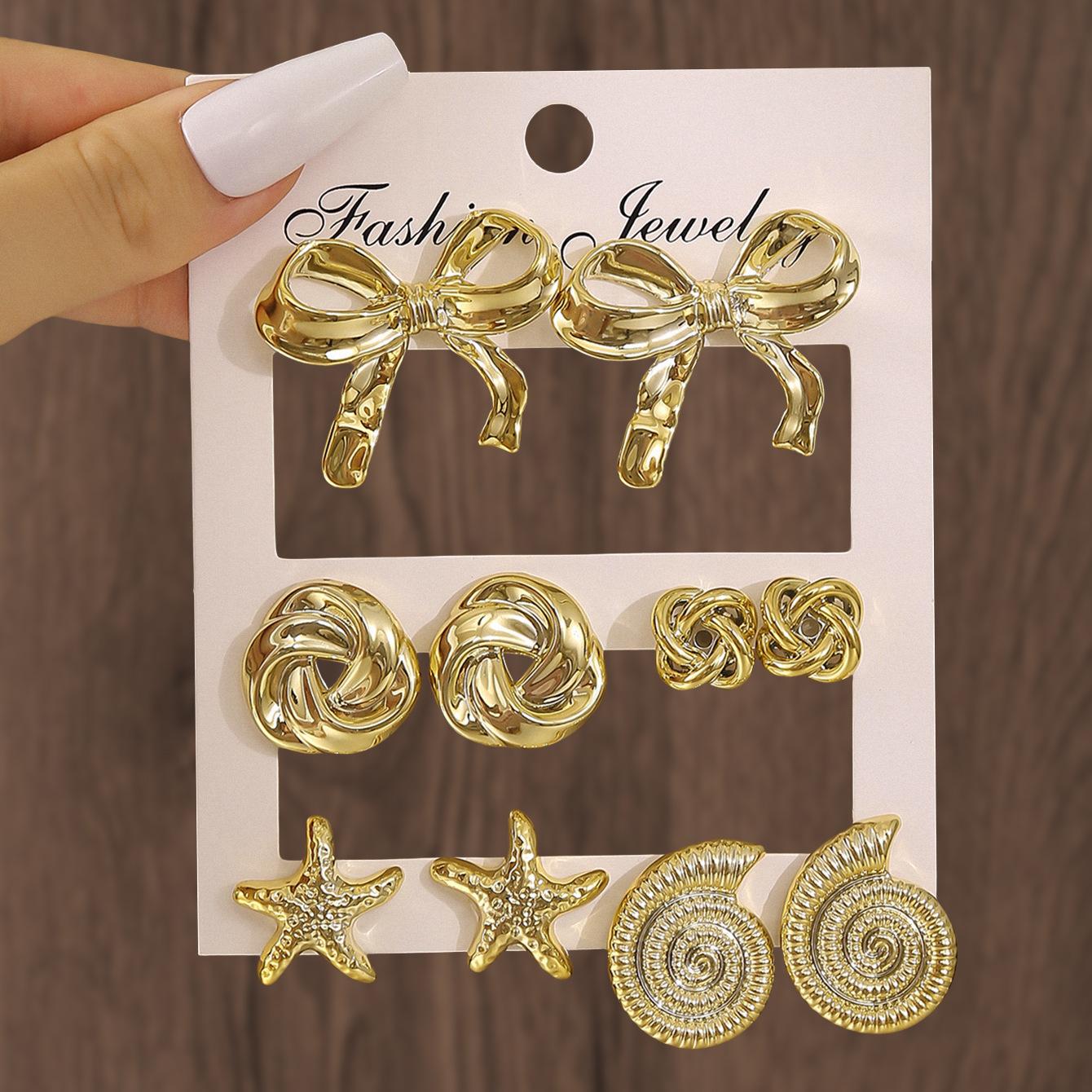 Hot-selling irregular geometric design stud earrings set, bow shape exaggerated earrings, creative earrings