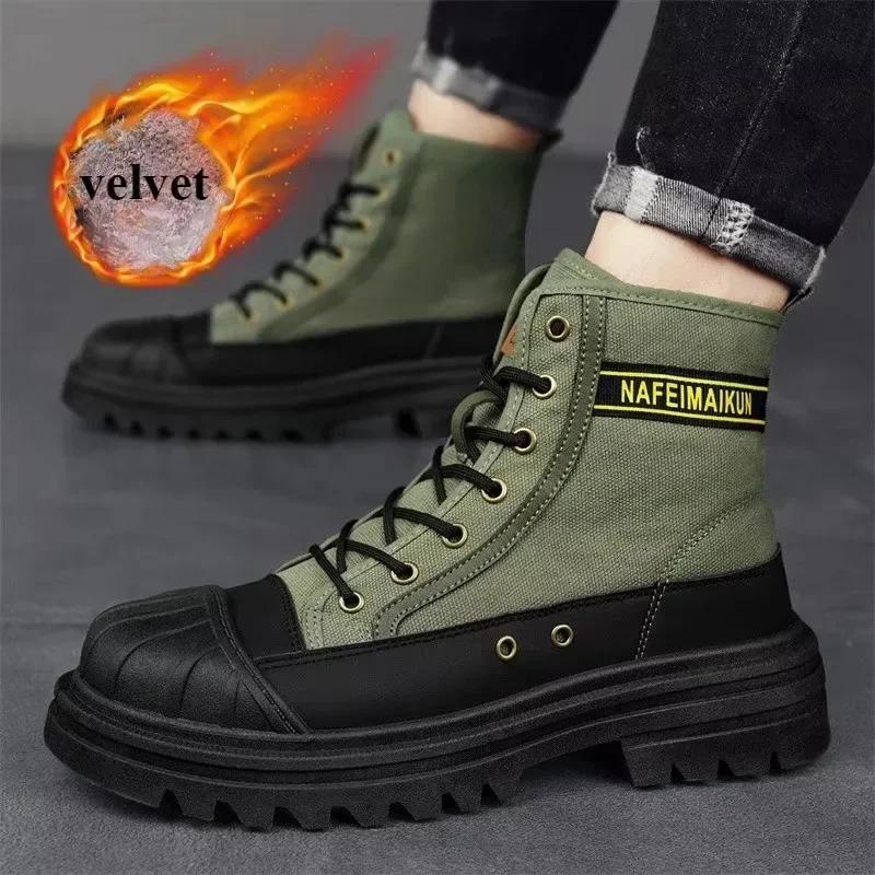 2024Men's Shoes Autumn and Winter Breathable High-top Boots Heightened Thick-soled All Match Canvas Casual Shoes Mens Boots