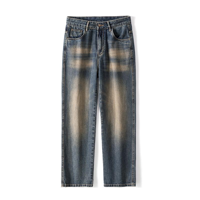 American High Street Retro Washing Gradient Jeans Men's Loose Straight Pants