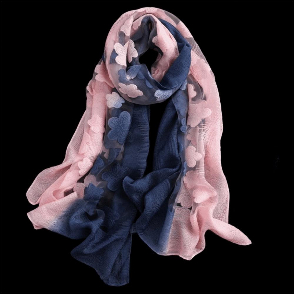 Gradient Color Cut Flowers Scarf Thin Beach Shawl Wrap Elegant Sunscreen Scarf