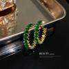 Silver Needle Green Zircon C-shaped Ear Cuff Earrings - Women's European & American Fashion, Exaggerated, Light Luxury, High-End Feel.