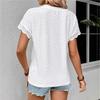 Ladies Summer V Neck Lace Short Sleeve Solid Color Pullover T Shirt Top