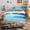 Set Biancheria da Letto 3 Pezzi Spiaggia Tropicale con Sassi, Copripiumino con Stampa Cielo Blu e Mare + 2 Federe, Sereno Motivo Costiero per Camera da Letto