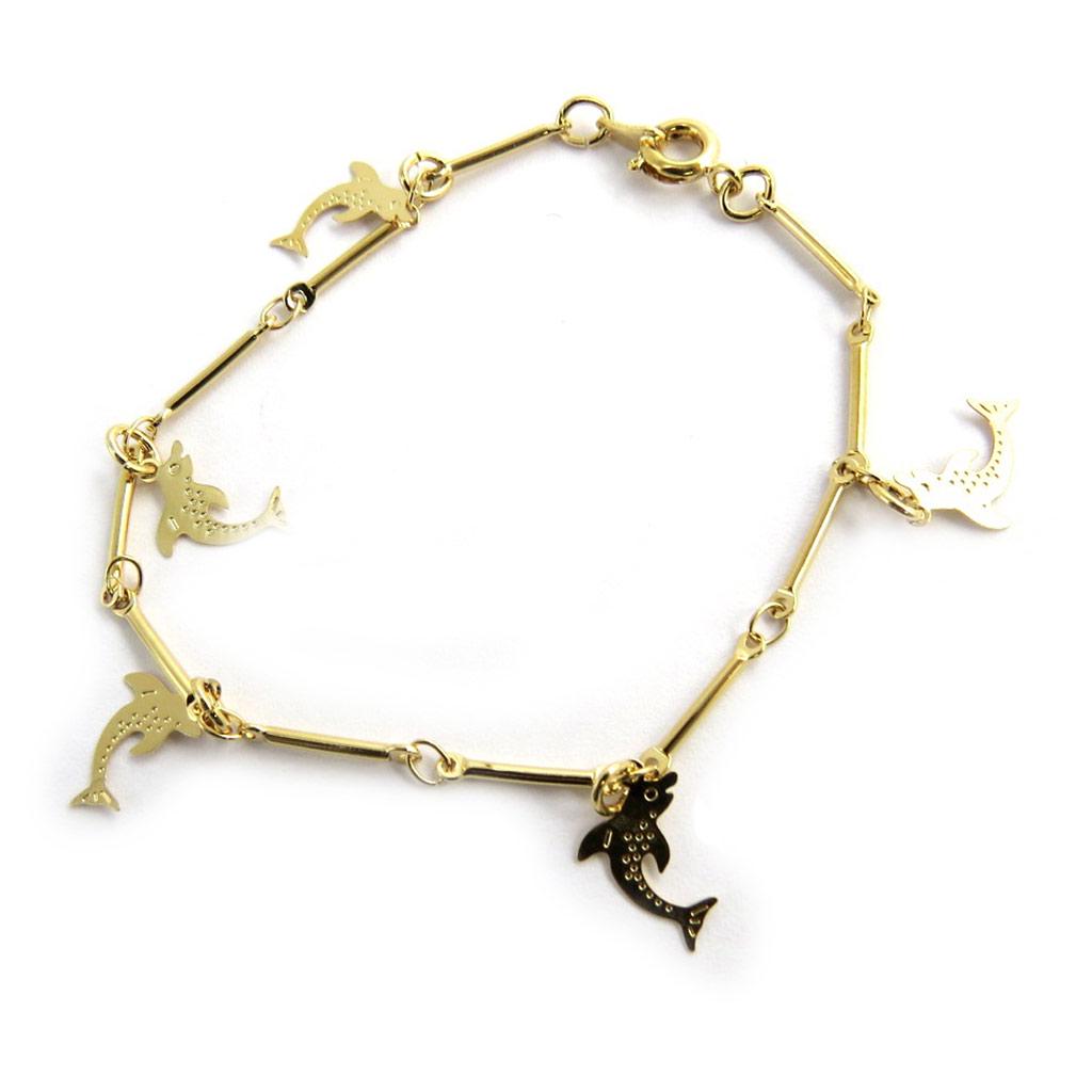 Les Trésors De Lily [M8875] - Gold Plated 'Dolphins' Bracelet - 13x7 Mm