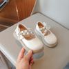 Autumn New Korean Version Pearl Bow Girls Comfortable Soft-soled Leather Shoes
