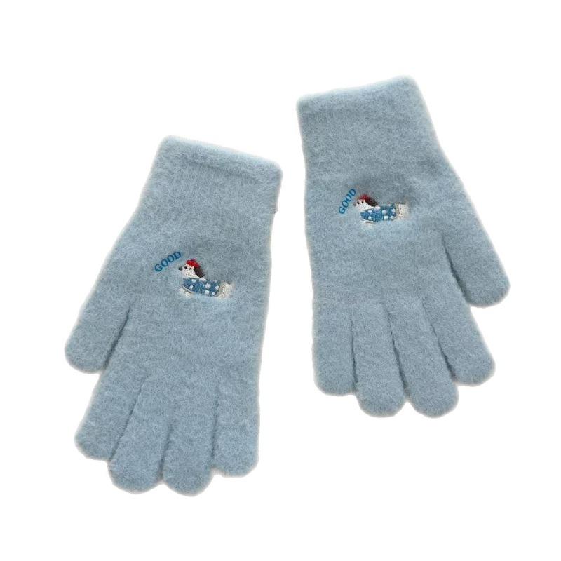 Oood Cartoon Dachshund All-finger Gloves Autumn and Winter New Warm and Fleece Windproof Five-finger Gloves