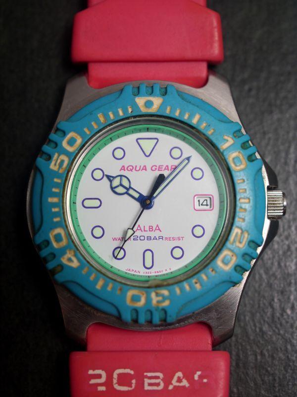 SEIKO ALBA Aqua Gear Quartz Date Watch with Strap Watch Working Condition 3-Hand V322-6A70 Men's (AE335)