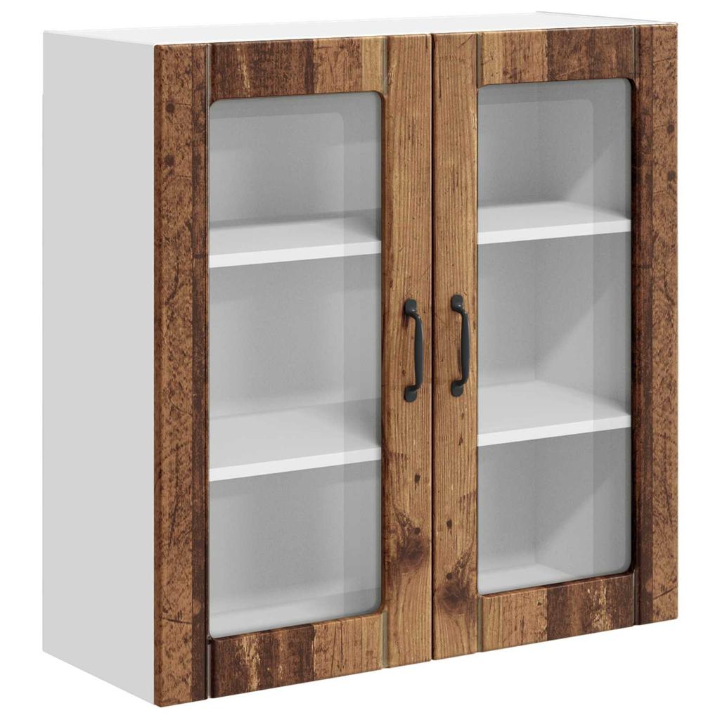 Wall Mounted Glass Cabinet LUCCA Reclaimed Wood Look 80 x 31 x 80 cm Particleboard