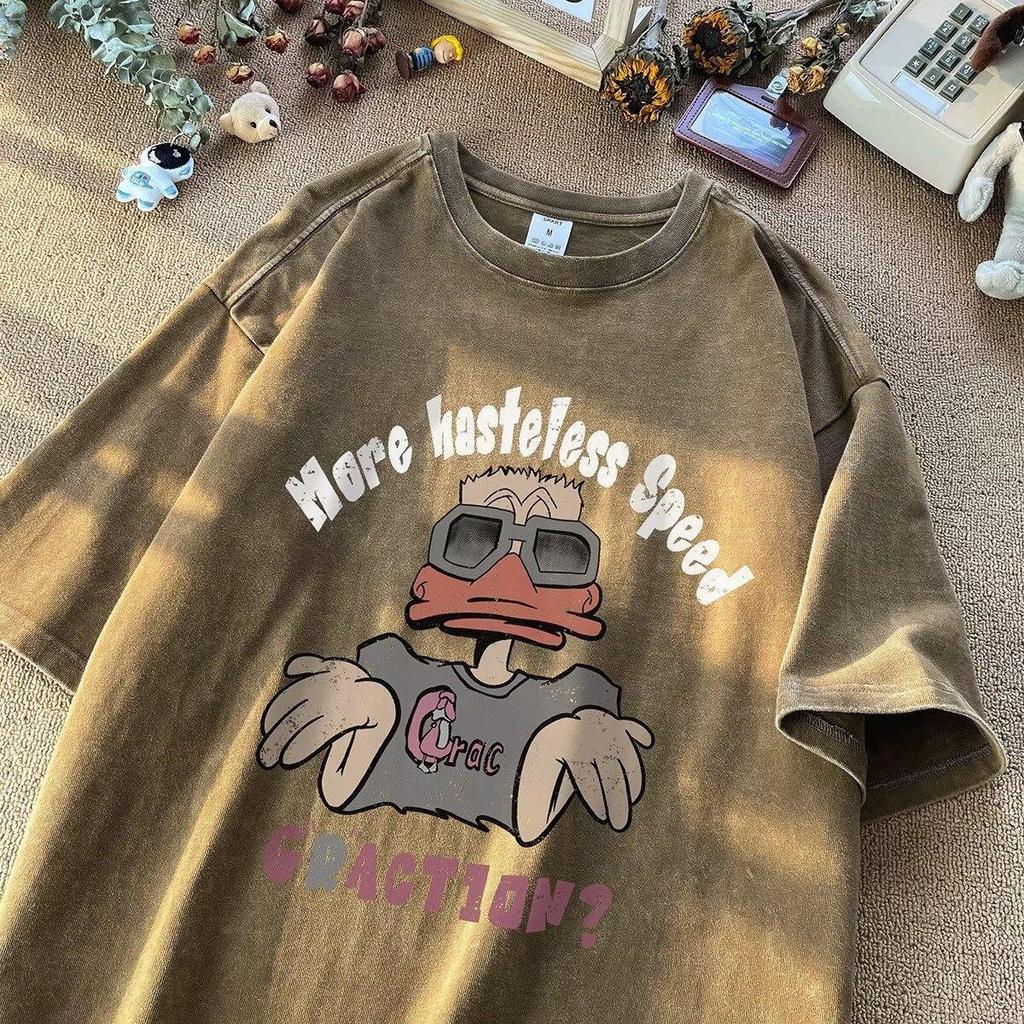 American Style Handsome Heavyweight Pure Cotton Short Sleeved T-shirt for Teenagers and Men Summer Ins Trendy Brand Street Loose Round Neck Top