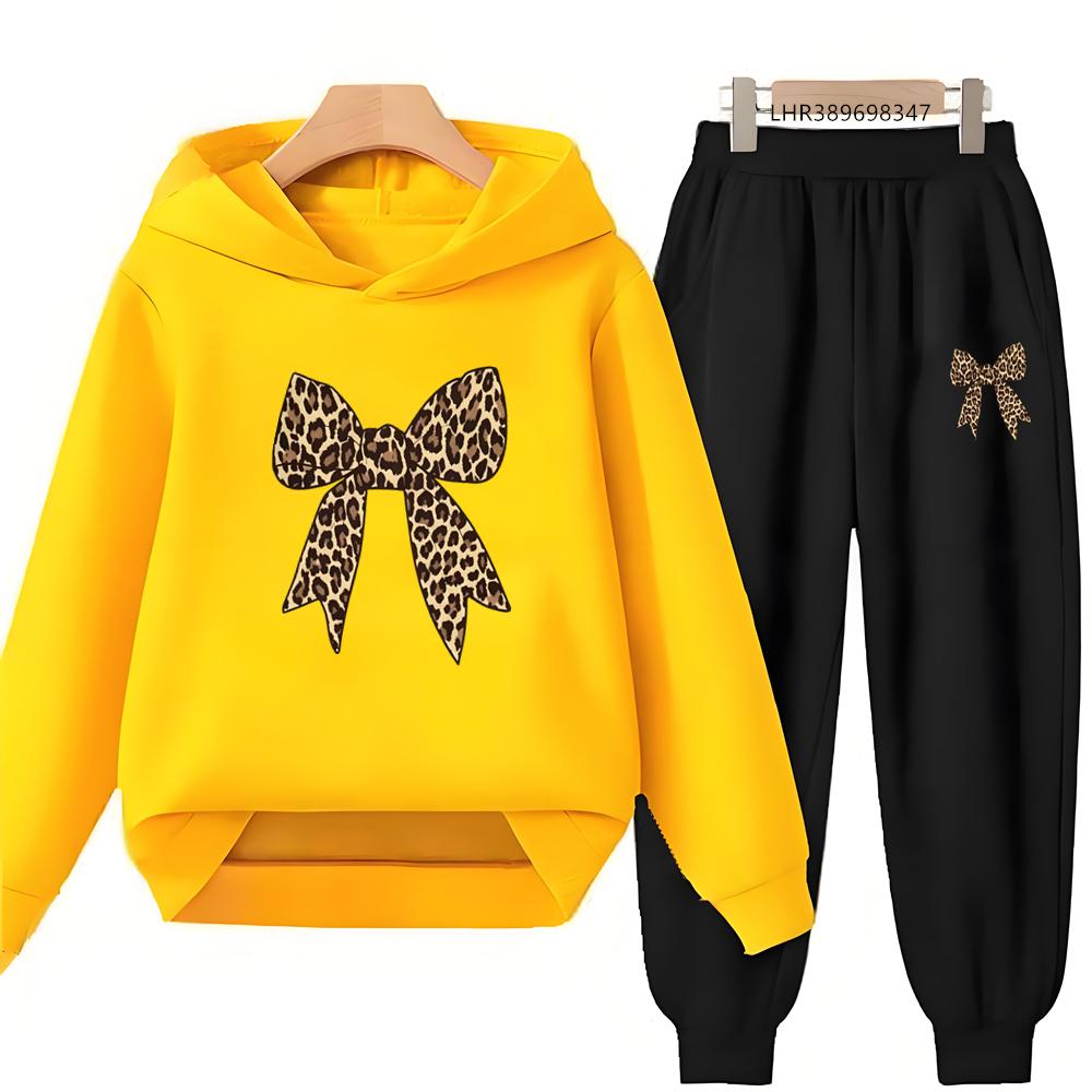 Bow Print Girls Red Hoodie Children 3-12 Years Boys Casual Tops+Pants Sets Long Sleeves Autumn Fashion Kids Long Sleeves Clothes