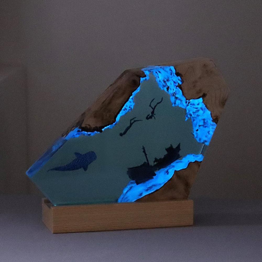USB Charge Resin Table Light Seabed World Diving Cave Free Diving Night Light  Exploration Theme