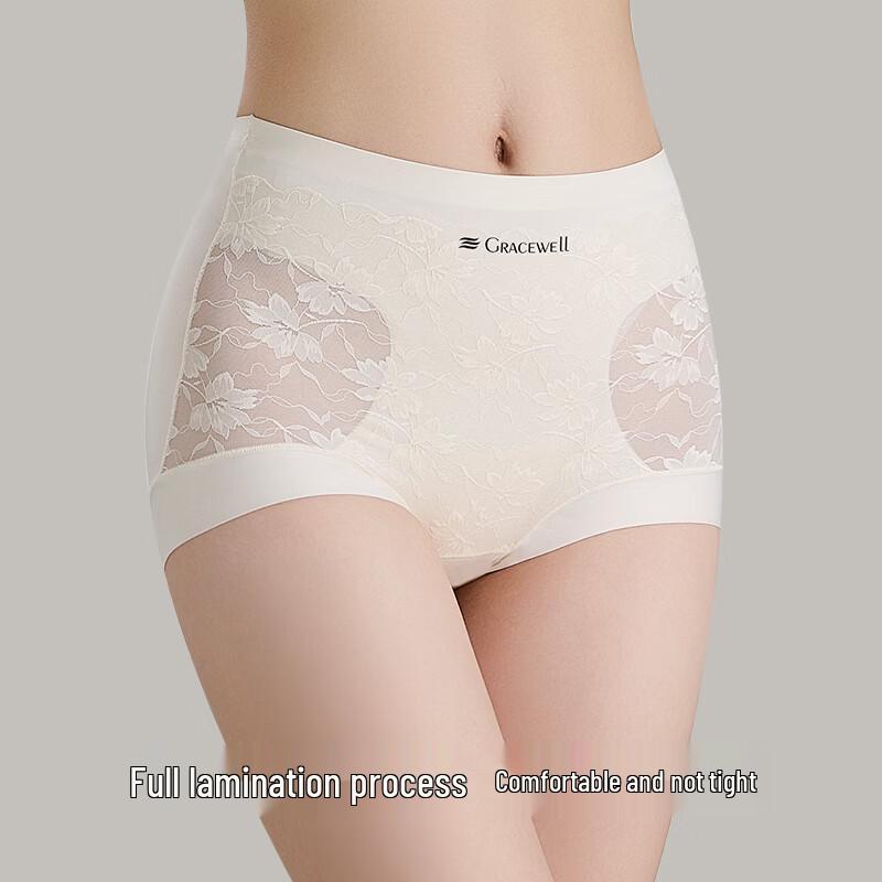 Tingmei Women's High-Waist Tummy Control Lace Jacquard Briefs