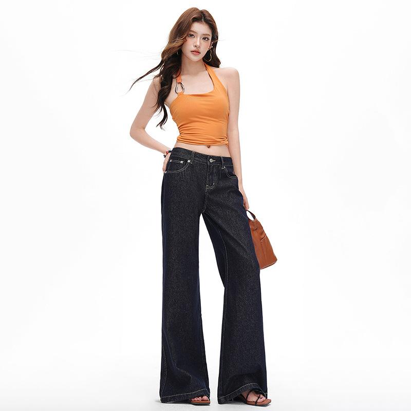 Spice girl low-rise slightly pulled jeans women's autumn new models do not stick to the legs loose wide-leg thin flared pants