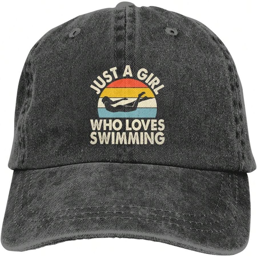 Adjustable Cotton Baseball Cap With Embroidered Swim Like A Girl Quote Unisex Low Profile Dad Hat