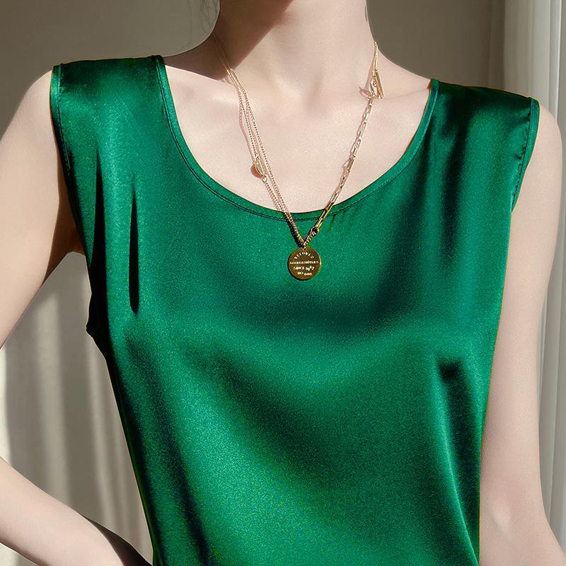 Women's Sleeveless Summer Silk Camisole - Loose Fit, Round Neck, Mulberry Silk Base Layer Top