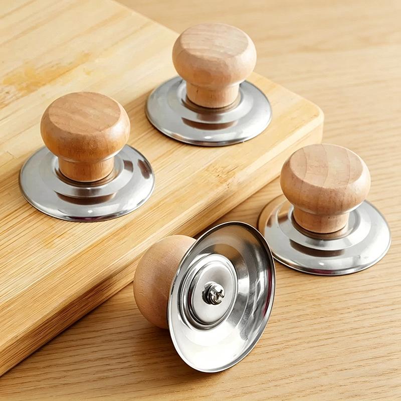 Wooden Lid Cap Kitchen Anti-scald Handle Pot Cover Button Household High-temperature Resistant Single Hole