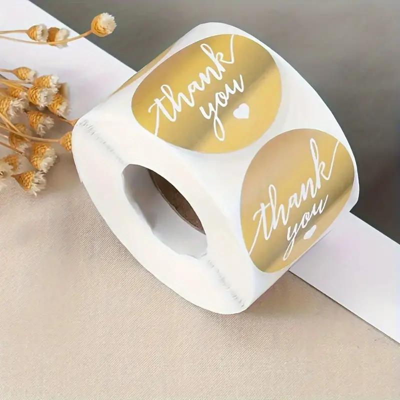 500pcs/1Rolls Champagne Golden "Thank You" Adhesive Labels, 3.8cm Round Paper Seals, Glossy Finish, Self-Adhesive, Single Use for Packaging