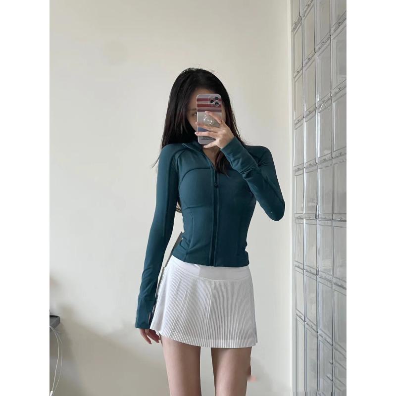 Spring and Autumn Ribbed Women's Short Zip-Up Cardigan Slim-Fit Stand-Up Jacket Yoga Jacket